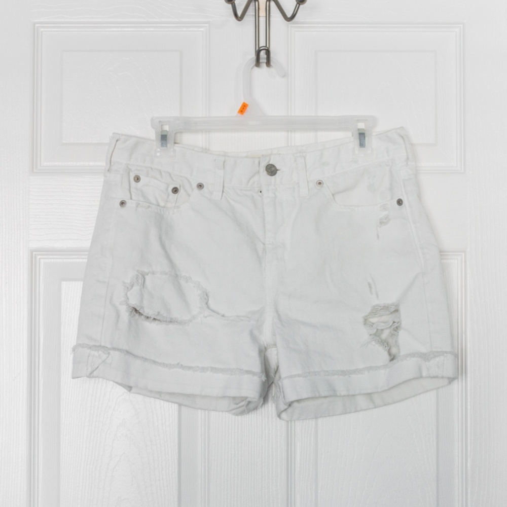 Madewell White Distressed Denim Cutoff Boyshorts